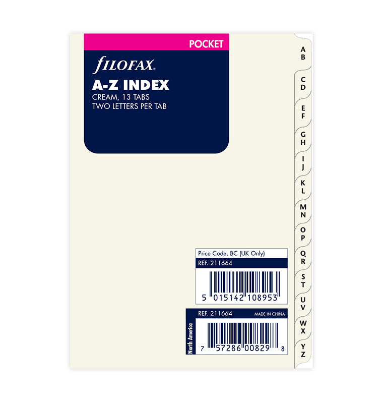 Krémový rozraďovač A-Z, 2 písmená na záložke, Vreckový