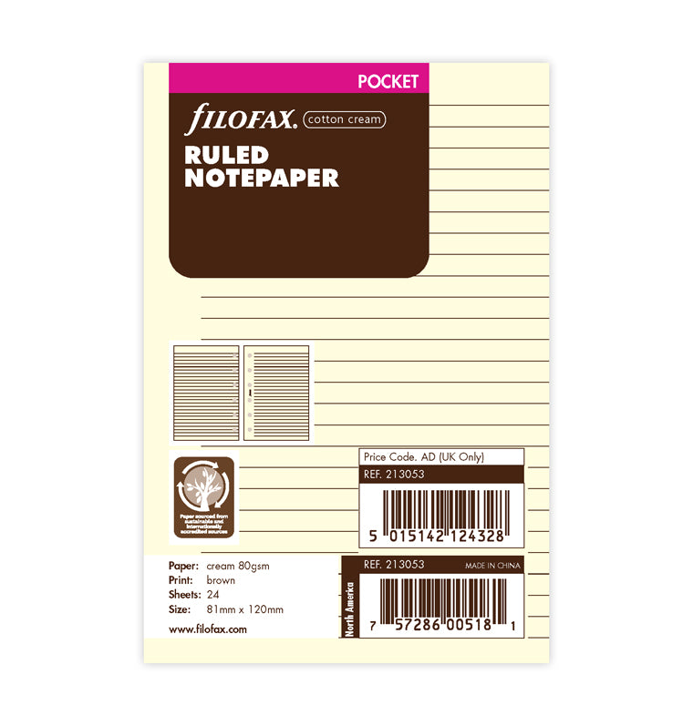 Linajkované papiere krémové, Vreckový