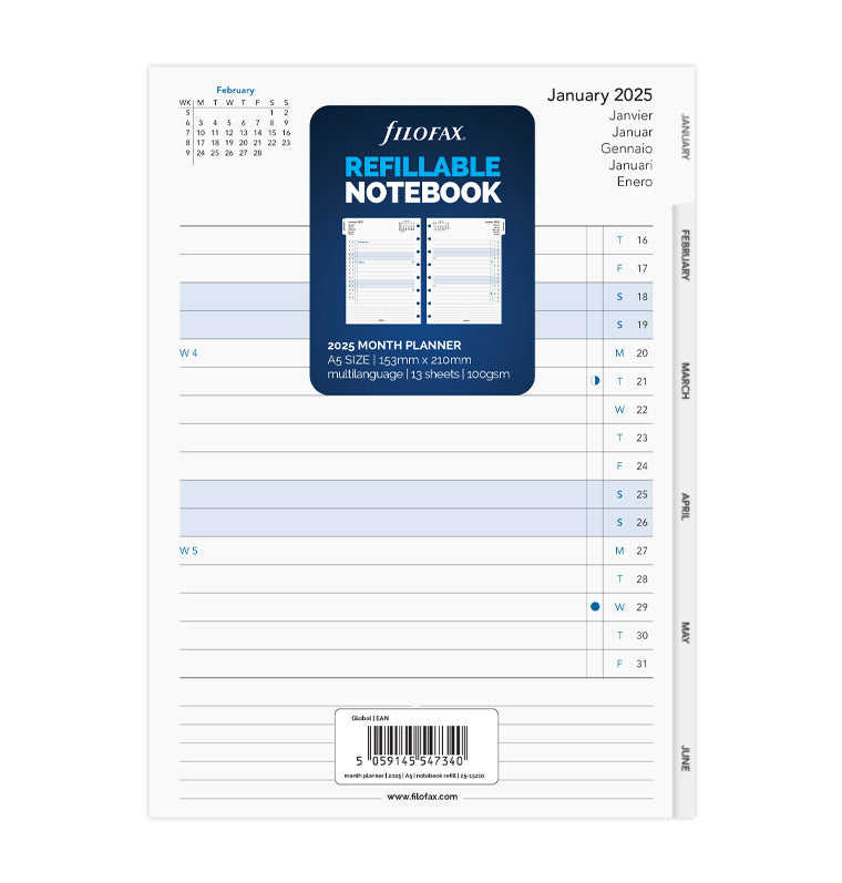 Kalendár mesiac/2 strany A5 2025, Filofax Notebook - 25-15210