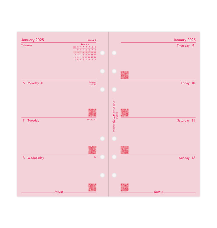 kalendár týždeň/2 strany 2025, Osobný, ružový, anglický - 25-68478