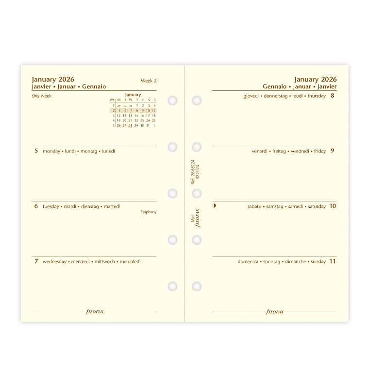 Filofax kalendár týždeň/2 strany 2026, Mini, krémový, 4 jazyky 26-68124