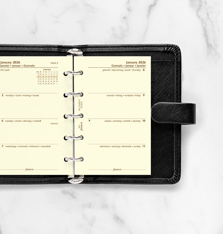 Filofax kalendár týždeň/2 strany 2026, Mini, krémový, 4 jazyky 26-68124