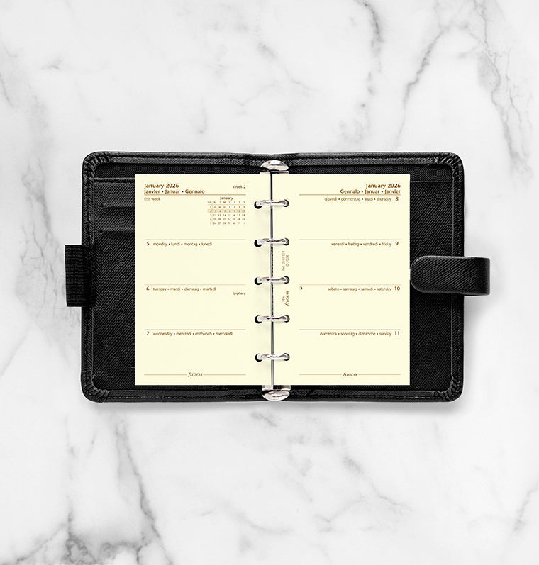 Filofax kalendár týždeň/2 strany 2026, Mini, krémový, 4 jazyky 26-68124