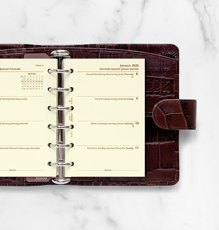 Filofax kalendár týždeň/2 strany 2026, Vreckový, krémový, 5 jazykov 26-68213