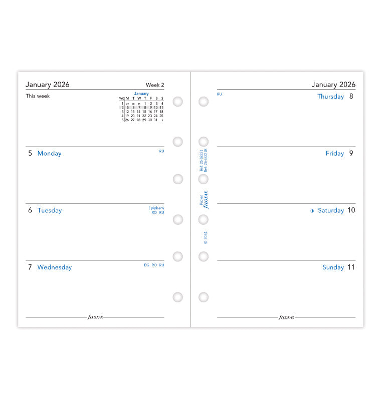 Filofax kalendár týždeň/2 strany 2026, Vreckový, anglický, recyklovaný papier 26-68221R