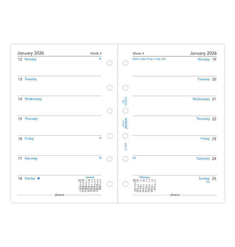 Filofax kalendár týždeň/1 strana 2026, Vreckový, anglický 26-68226