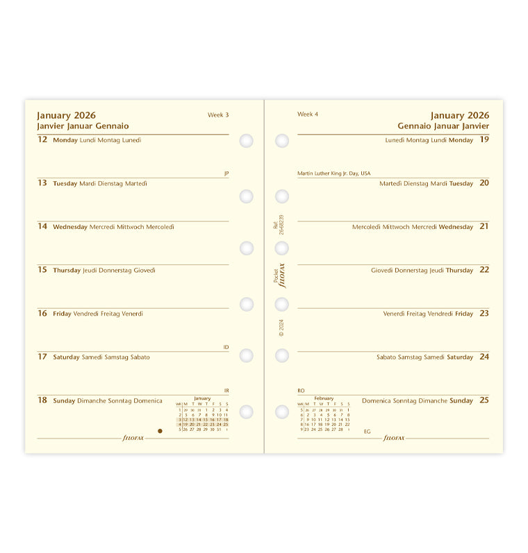 Filofax kalendár týždeň/1 strana 2026, Vreckový, krémový, 4 jazyky 26-68239