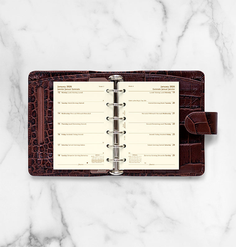 Filofax kalendár týždeň/1 strana 2026, Vreckový, krémový, 4 jazyky 26-68239