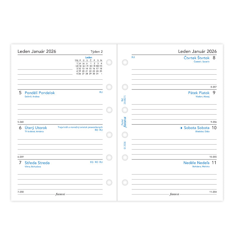 Filofax kalendár 2026 týždeň/2 strany, Vreckový, ČJ+SJ 26-68271