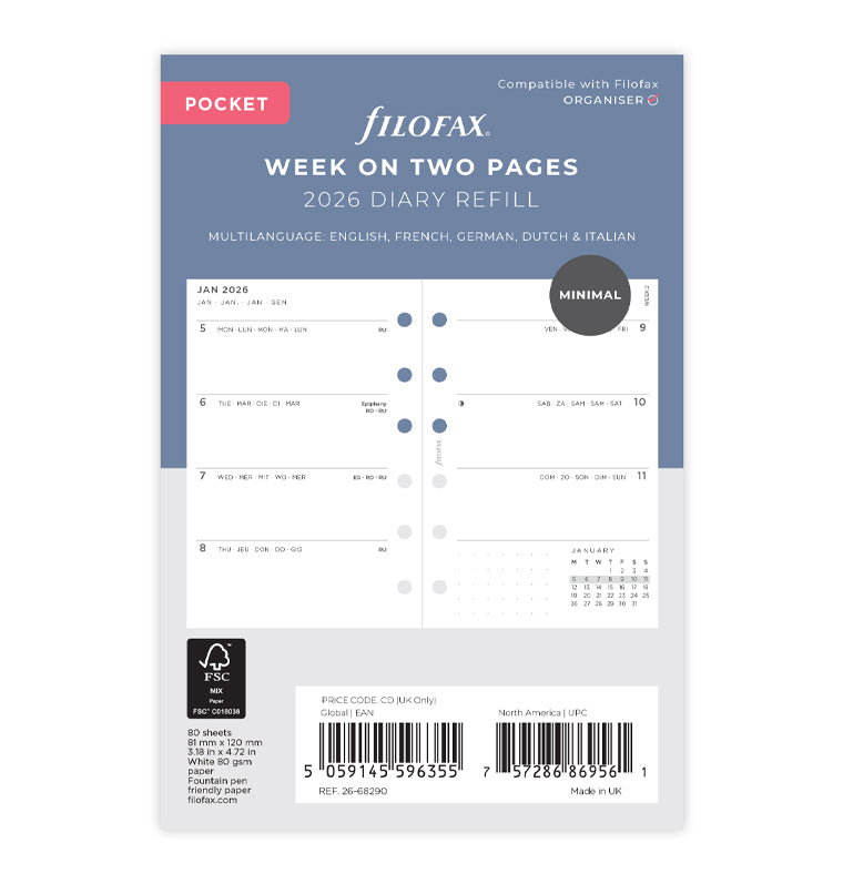 Filofax set do diára Minimal 2026, Vreckový 26-68290