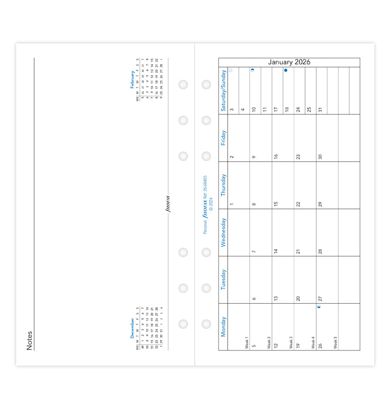 Filofax kalendár mesiac/1 strana 2026, Osobný, horizontálny, anglický 26-68405
