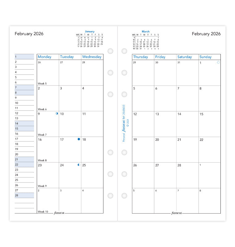 Filofax kalendár mesiac/2 strany 2026, Osobný, tabuľka, anglický 26-68410