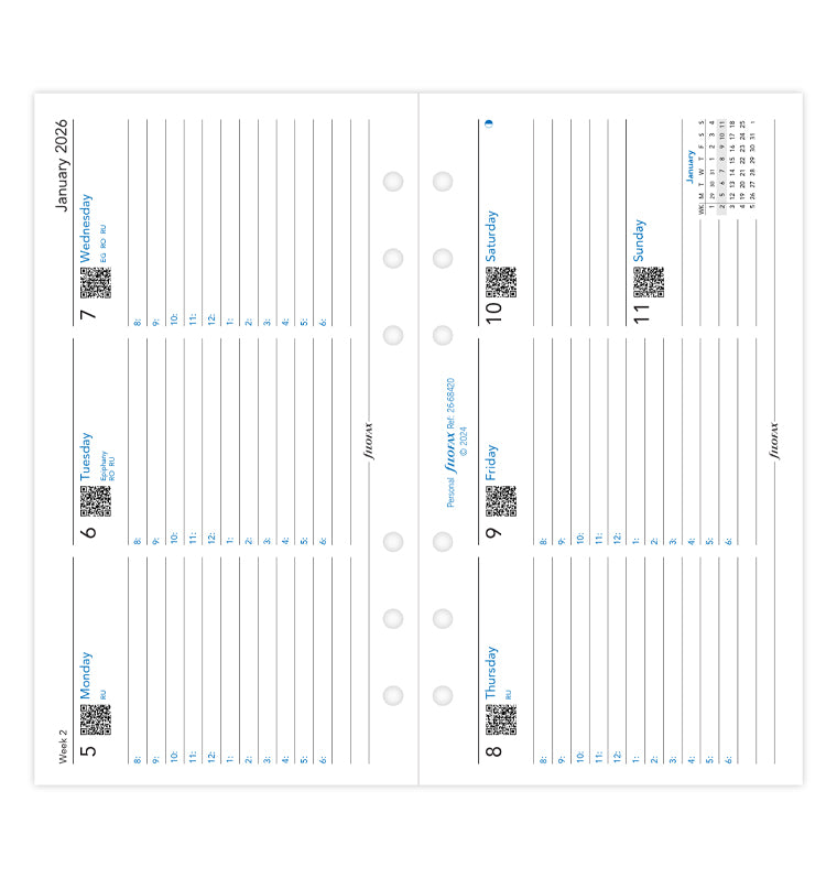 Filofax kalendár týždeň/2 strany s poznámkami 2026, Osobný, horizontálny, anglický 26-68420