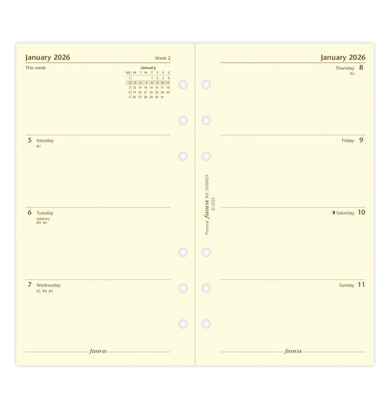 Filofax kalendár týždeň/2 strany 2026, Osobný, krémový, anglický 26-68424