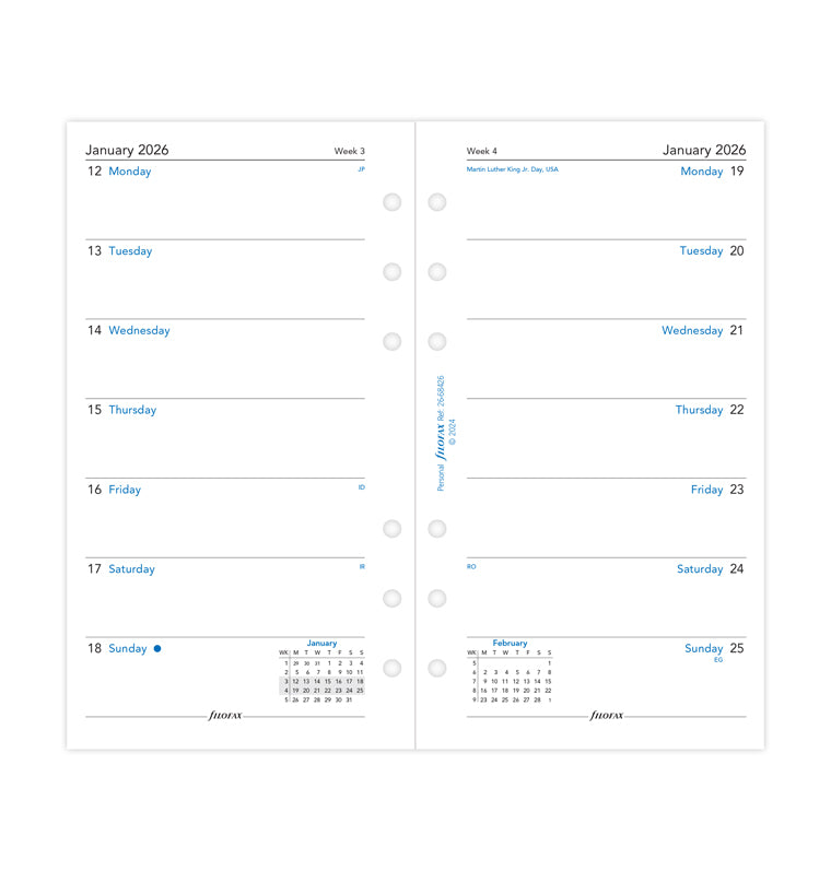 Filofax kalendár týždeň/1 strana 2026, Osobný, anglický 26-68426