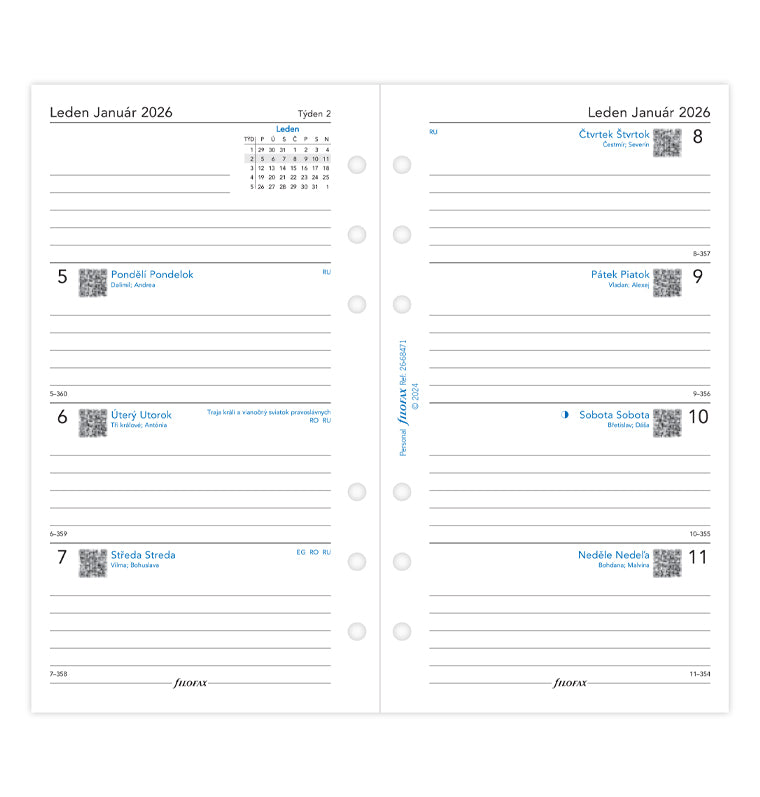 Filofax kalendár 2026 týždeň/2 strany, Osobný, ČJ+SJ 26-68471