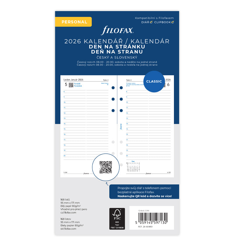 Filofax kalendár 2026 deň/1 strana, Osobný, ČJ+SJ 26-68480