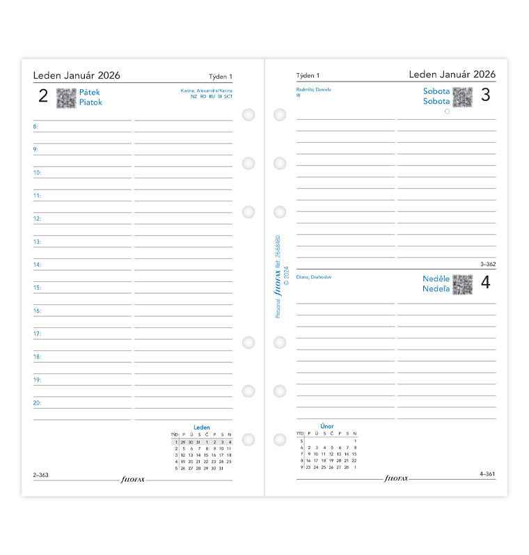 Filofax kalendár 2026 deň/1 strana, Osobný, ČJ+SJ 26-68480