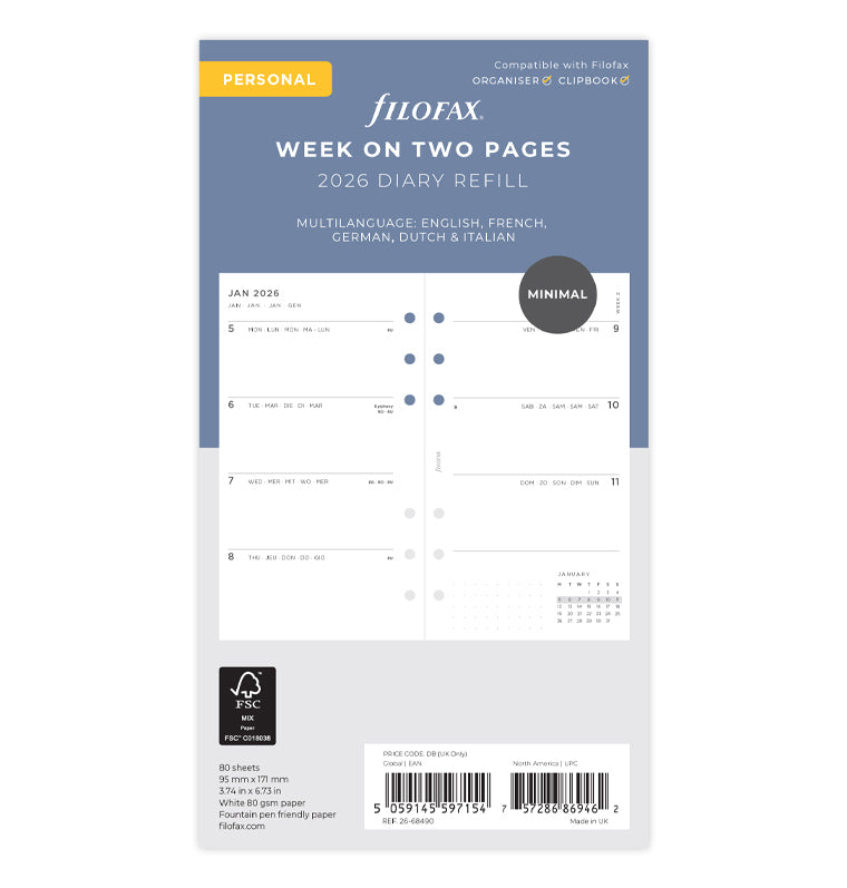 Filofax set do diára Minimal 2026, Osobný 26-68490