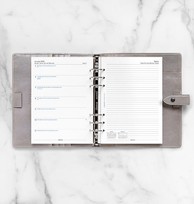 Filofax kalendár týždeň/1 strana 2026, A5, s poznámkami, 5 jazykov 26-68509