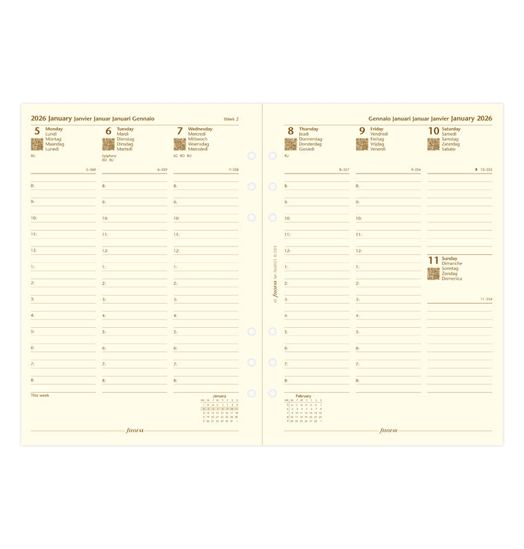 Filofax kalendár týždeň/2 strany s poznámkami 2026, A5, krémový, 5 jazykov 26-68513