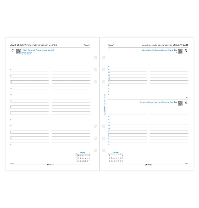 Filofax kalendár deň/1 strana 2026, A5, s časom, 5 jazykov 26-68515