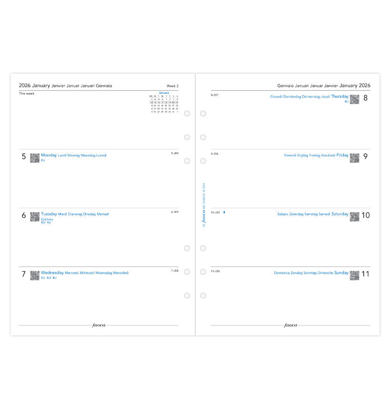 Filofax kalendár týždeň/2 strany 2026, A5, 5 jazykov 26-68516