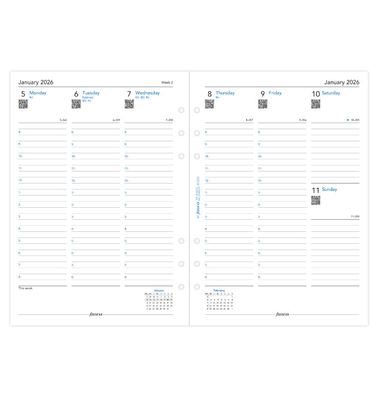 Filofax kalendár týždeň/2 strany 2026, A5, stĺpce s časom, anglický 26-68521