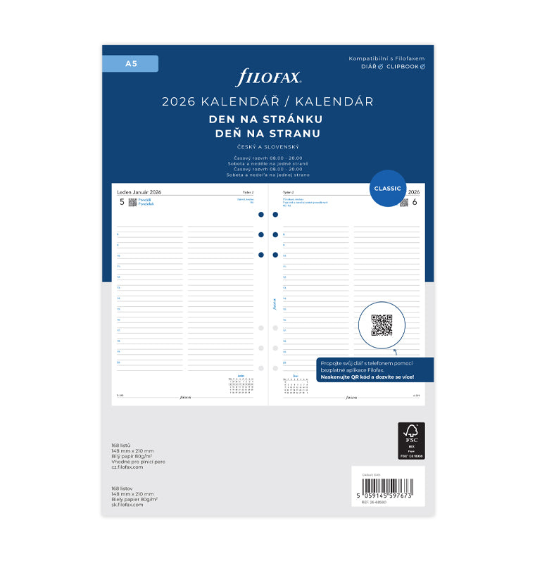 Filofax kalendár 2026 deň/1 strana, A5, ČJ+SJ 26-68580