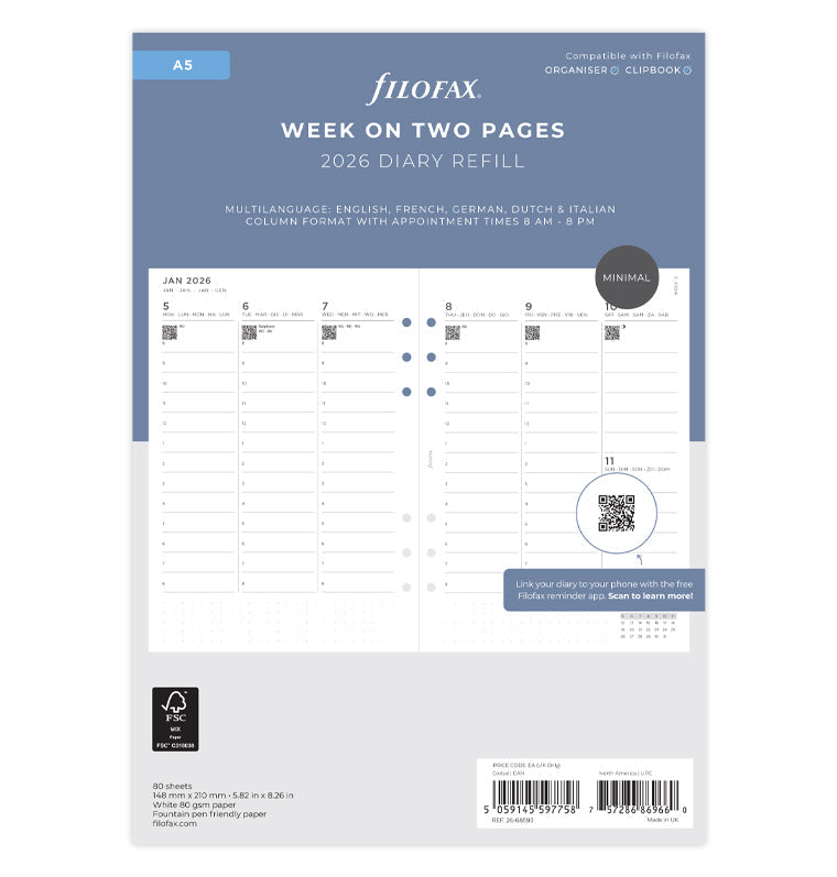 Filofax set do diára Minimal vertikálny 2026, A5 26-68593