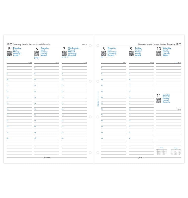 Filofax kalendár týždeň/2 strany 2026, A4, stĺpce s časom, 5 jazykov 26-68714