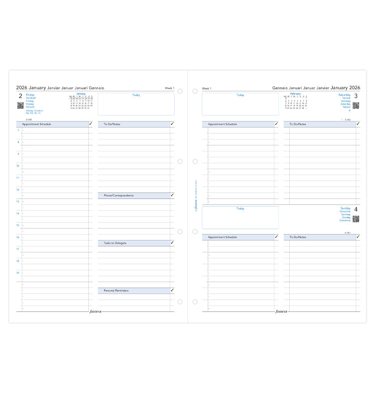 Filofax kalendár deň/1 strana 2026, A4, business, 5 jazykov 26-68719
