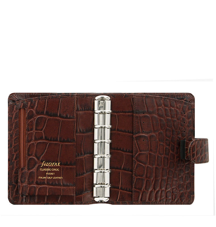 Classic Croc Chestnut Leather Pocket Organiser