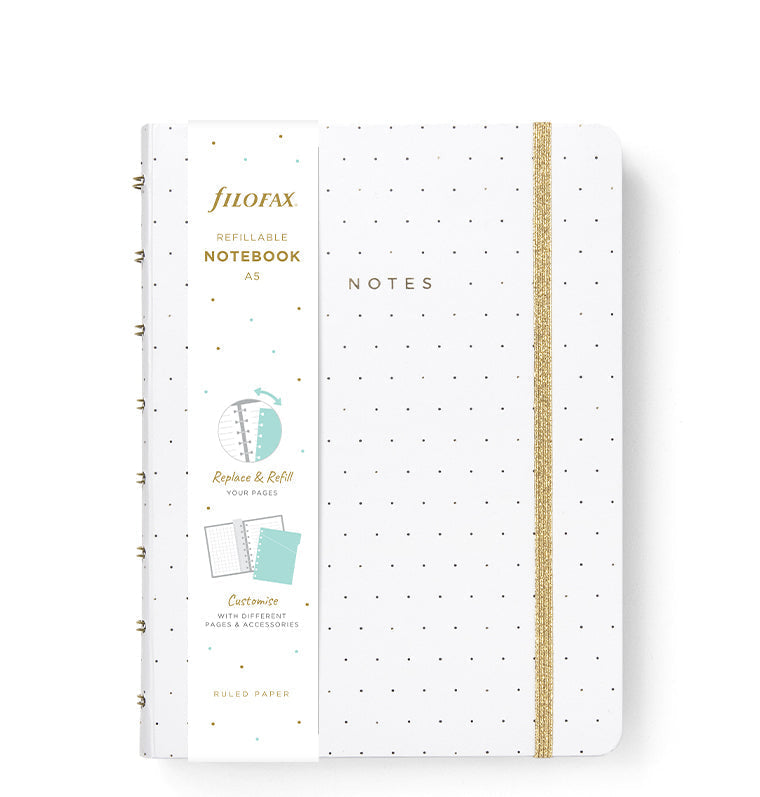 Filofax Moonlight A5 Refillable Notebook in White with packaging