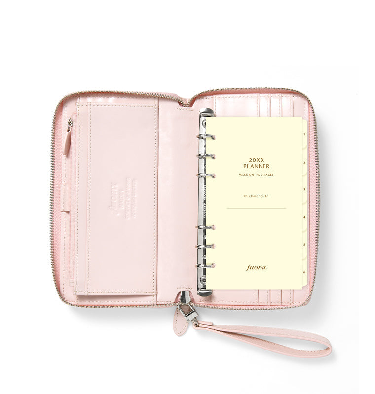 Filofax Malden Personal Compact Zip Leather Organiser in Pink - with organiser inside