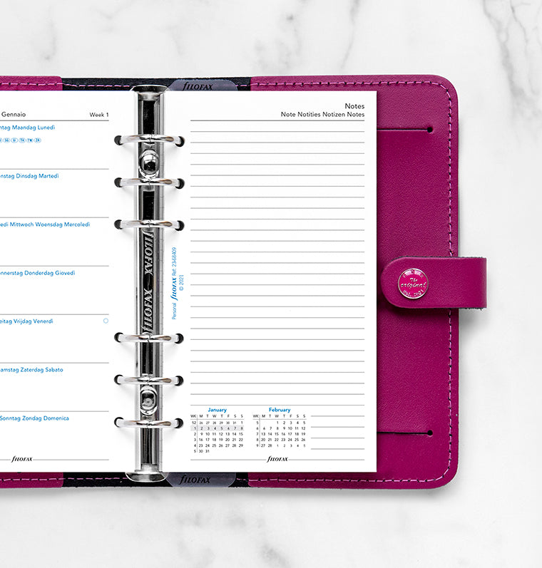 Filofax Week On One Page Diary With Notes - Personal 2023 Multilanguage