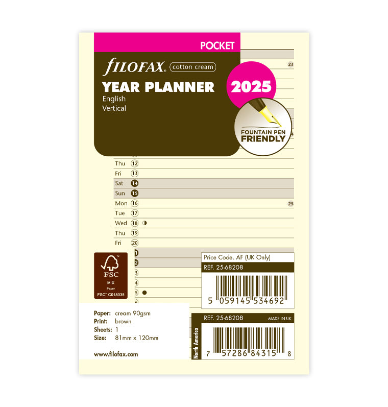plánovací kalendár 2025, vertikálny krémový, anglický