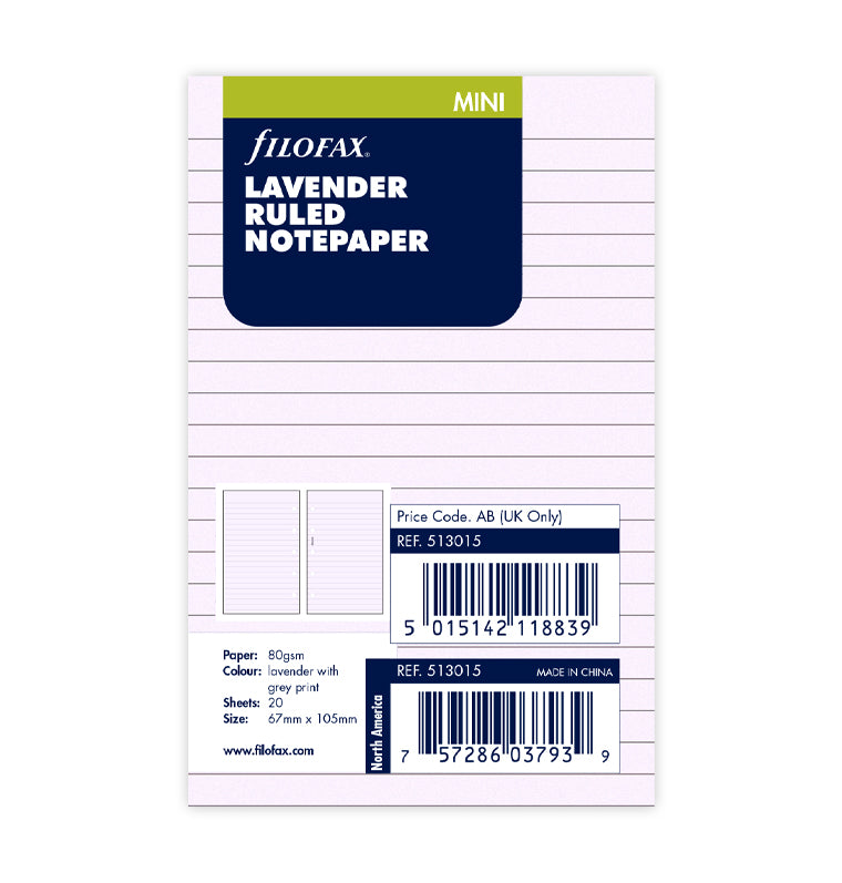 Lavender Ruled Notepaper Refill - Mini